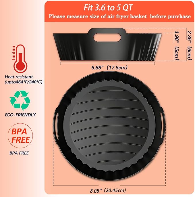 2Pcs Silicone Air Fryer Liners Reusable Round Thickened Airfryer Basket - Image 2