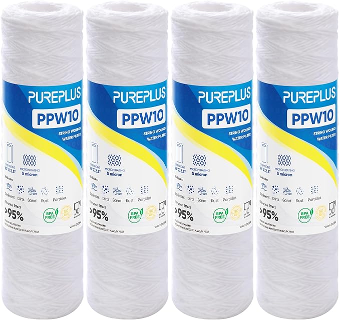 PUREPLUS 5 Micron 10"x2.5" Whole House String Wound Sediment Filter by PUREPLUS