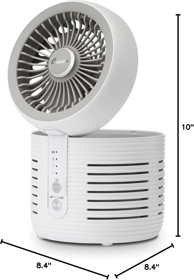 Crane 2-in-1 Air Purifier and Desk Fan, Fan and Air Purifier Combo, Night Stand - Image 9