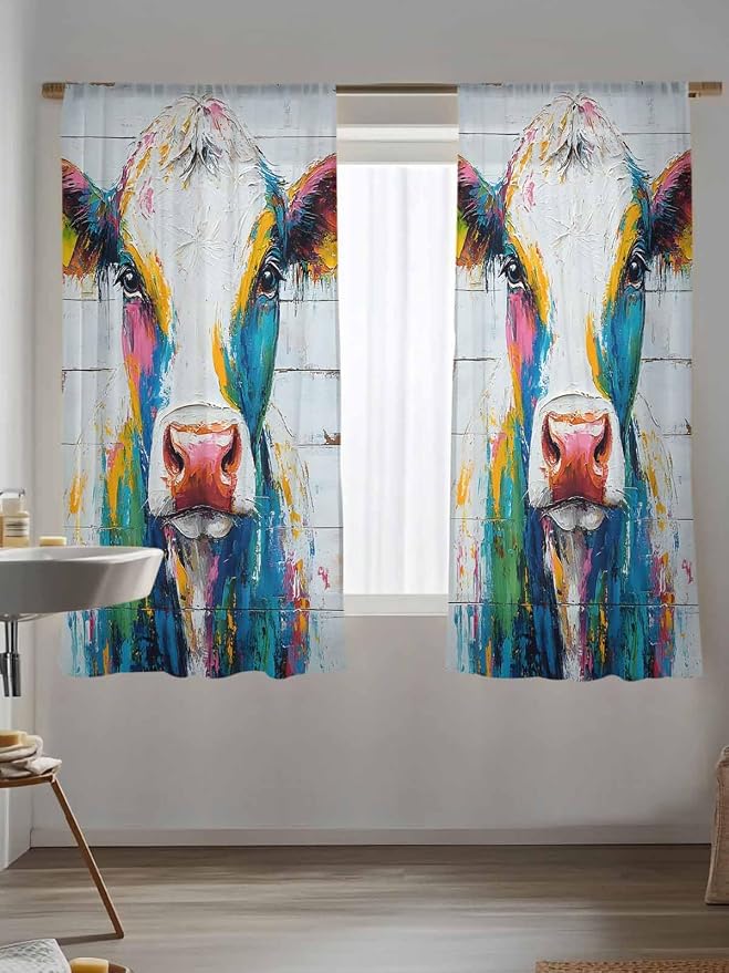Sheer Curtains 63 Inch Length, Farmhouse Oil Painting Semi Sheer Curtains Light - Image 5