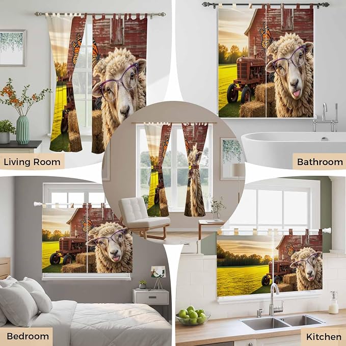 Farm Sheep Bathroom Curtains 63 Inch Length, Window Curtains Tab Top, Farmhouse - Image 7