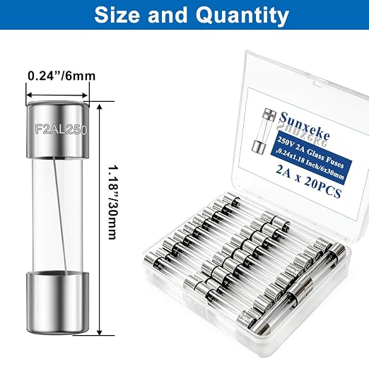 20PCS F2AL250V 6 x 30mm Fast Blow Glass Fuses 2A 2Amp 250V Glass Fuse, - Image 2