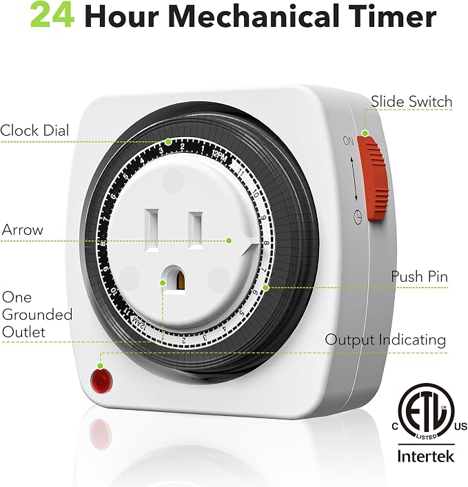 BN-LINK Outlet Timer Indoor, 24-Hour Heavy Duty Mechanical Light Timer - Image 2