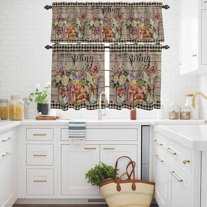 Spring Flowers Kitchen Curtains Set 3 Piece - Image 3