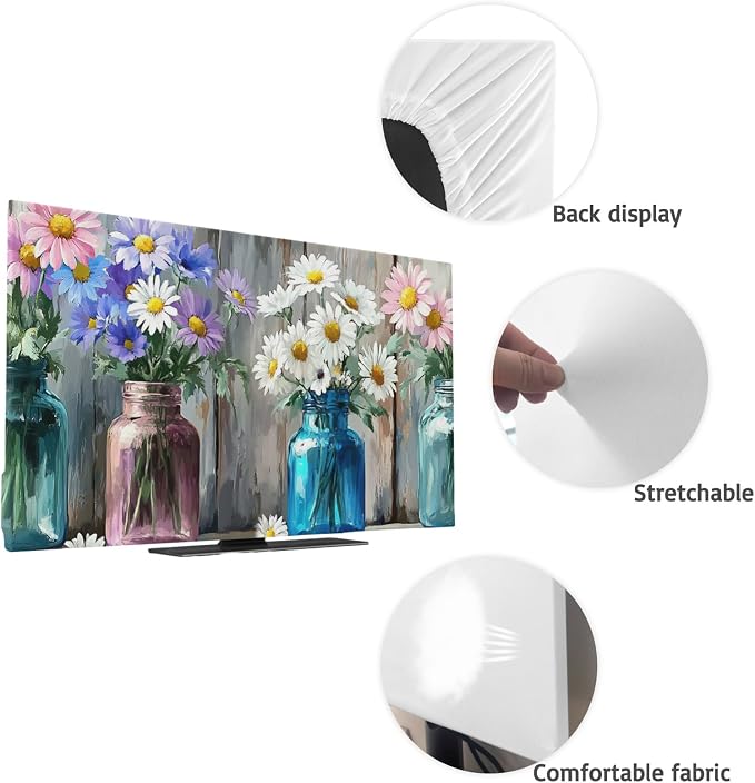 Rustic Flower Vase Retro Wood Indoor TV Cover, Elastic TV Screen Protector - Image 7