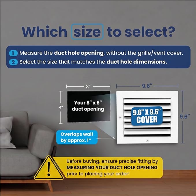 8x8 Aluminum HVAC Vent Cover Register Wall Ceiling 1-Way Air Flow Quiet Damper - Image 2
