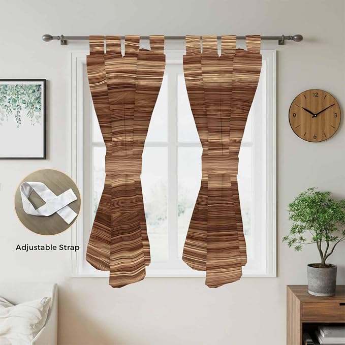 Brown Western Bathroom Curtains 63 Inch Length, Window Curtains Tab Top - Image 5