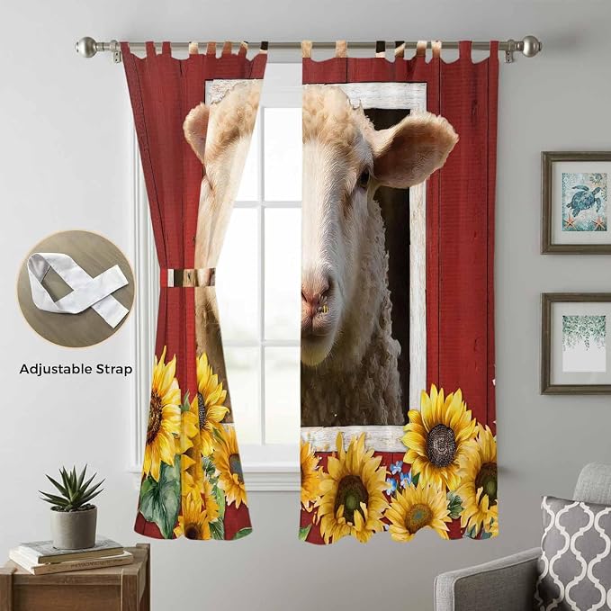 Sheep Sunflower Living Room Curtains 84 Inch Length, Window Curtains Tab Top - Image 5