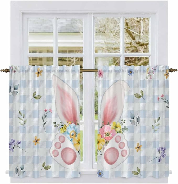 Easter Kitchen Curtains 54 Inch Long 2 Panel Set, Rod Pocket Window Curtains - Image 2