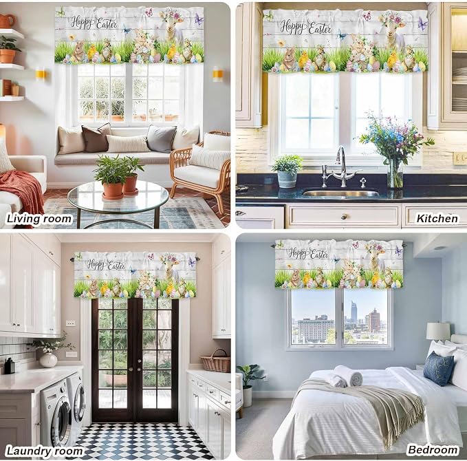 Easter Curtain Valances for Windows, Kitchen Valance Window Treatment, Spring - Image 9