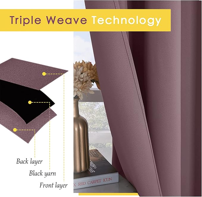 NICETOWN Modern Blackout Curtains Noise Reducing, Thermal Insulated and Privacy Room Darkening Drape Panels for Boy's Guest Room Door Window (Dry Rose, 2 Panels, W42 x L72 -Inch)