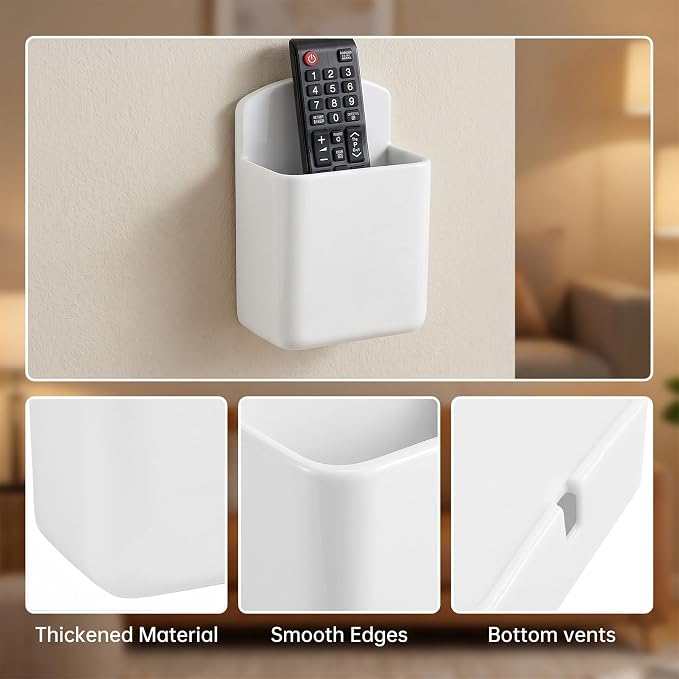 2 Pack White Remote Control Holder, Self adhesive Wall Mount Storage Box - Image 3
