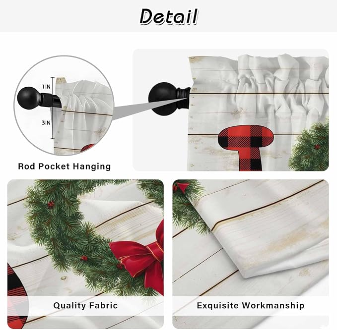 Christmas Wreaths Kitchen Curtains 54 Inch Long 2 Panel Set, Rod Pocket Window - Image 9