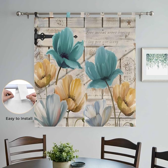 Watercolor Flowers Bedroom Curtains 72 Inch Length, Window Curtains Tab Top - Image 4