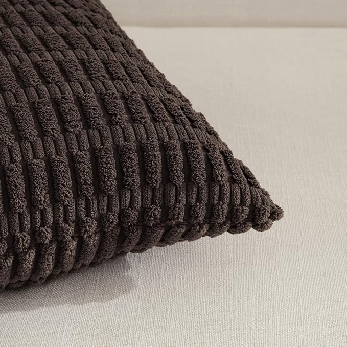 Fancy Homi 4 Packs Boho Dark Brown Decorative Throw Pillow Covers 22x22 Inch for Living Room Couch Bed Sofa, Rustic Modern Farmhouse Home Decor, Soft Plush Corduroy Cute Square Cushion Case 55x55 cm