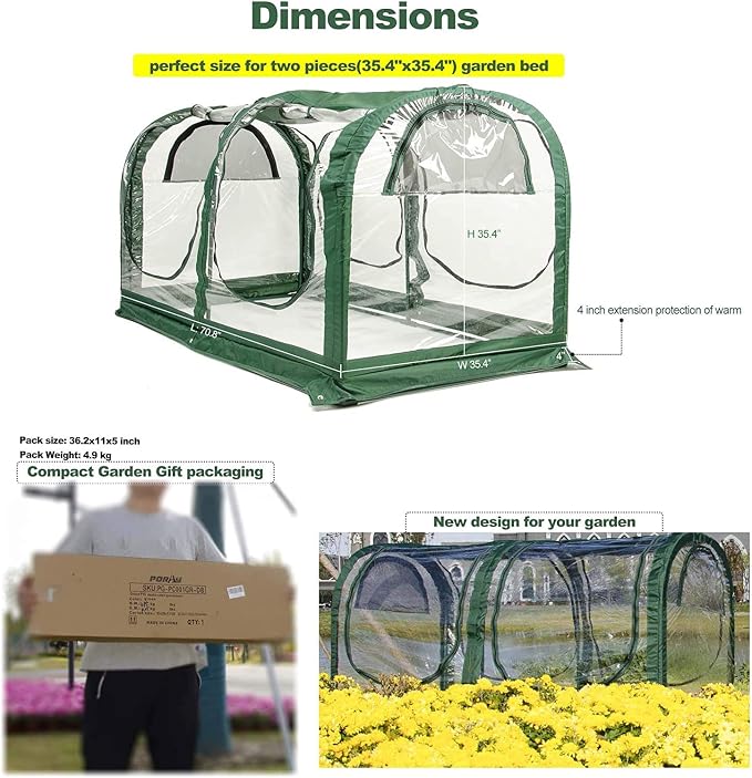 Porayhut Portable Greenhouse Tent, Easy Set-Up Gardening Flower House & Plant - Image 3
