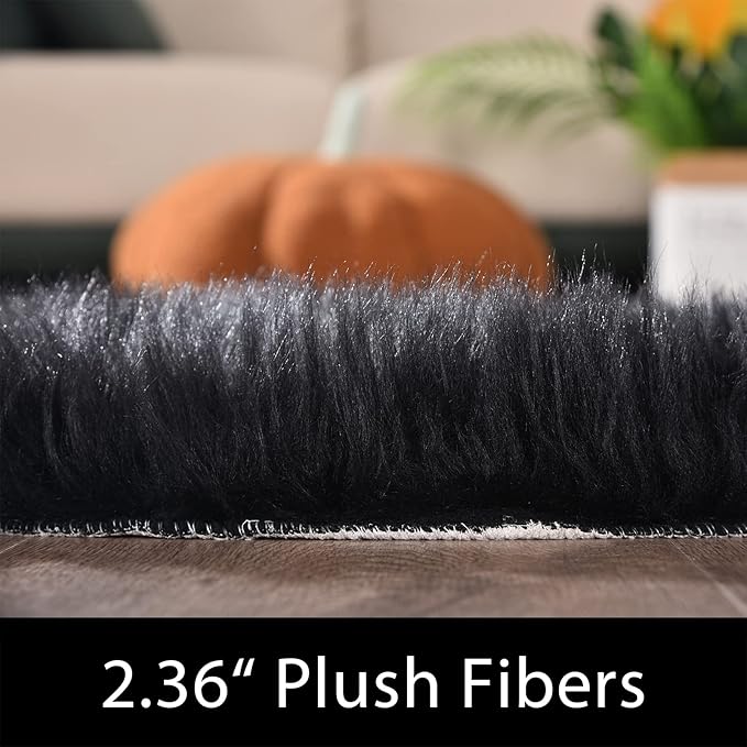 Latepis Black Fluffy Small Fur 3x4 Area Rug for Bedroom Bedside Washable Rugs Fuzzy Shaggy Rug for Living Room Soft Boho Rugs Luxury Home Decor