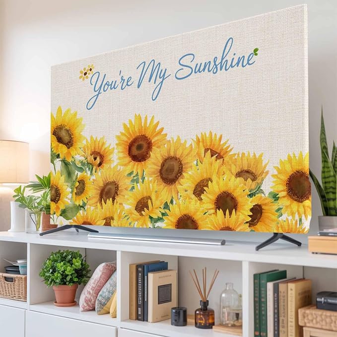 Spring Yellow Sunflower Retro Linen Indoor TV Cover, Elastic TV Screen - Image 6