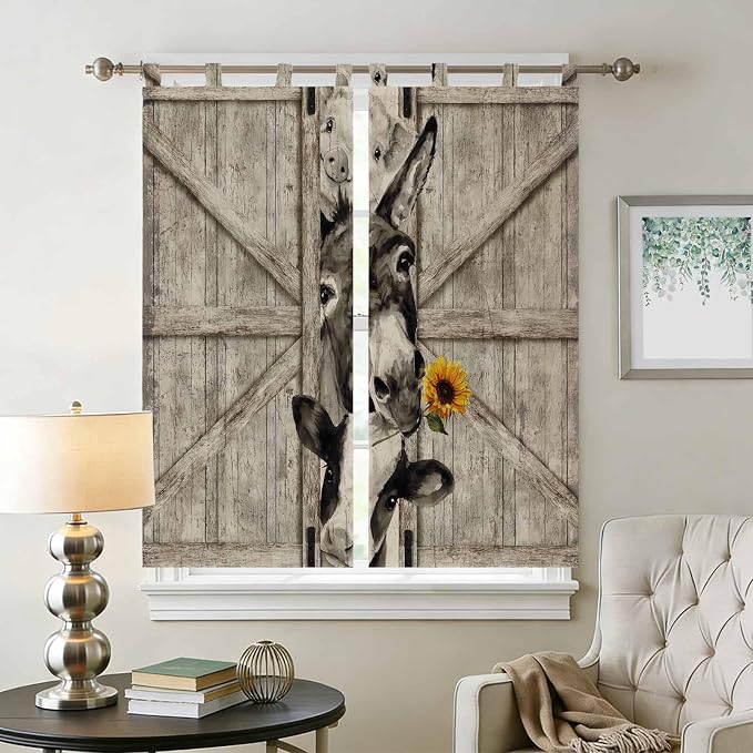 Funny Farm Animals Bedroom Curtains 72 Inch Length, Window Curtains Tab Top - Image 2