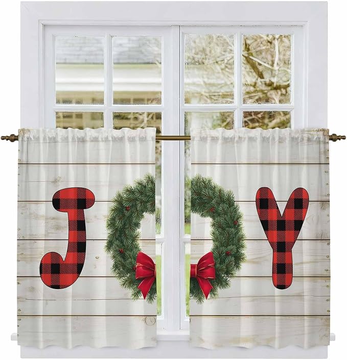 Christmas Wreaths Kitchen Curtains 54 Inch Long 2 Panel Set, Rod Pocket Window - Image 2