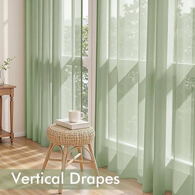 MIULEE Sage Green Sheer Curtains 96 Inches Long, 4 Panels Set, Light Filtering Rod Pocket Voile Drapes Window Treatments, Semi Transparent Airy Fabric for Bedroom and Living Room, 42 x 96 Inches