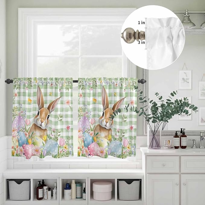 Kitchen Curtains Tiers and Valance Set of 3, Easter Light Filtering Window - Image 8