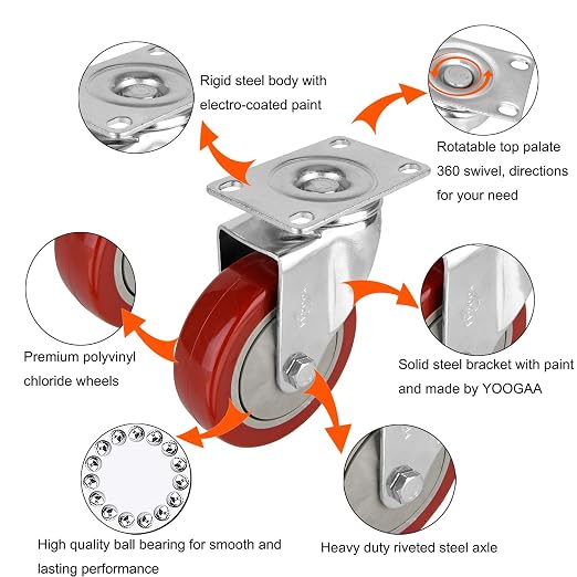 YOOGAA 4" Swivel Caster Wheels Heavy Duty Casters No Noise 360 Degree - Image 2