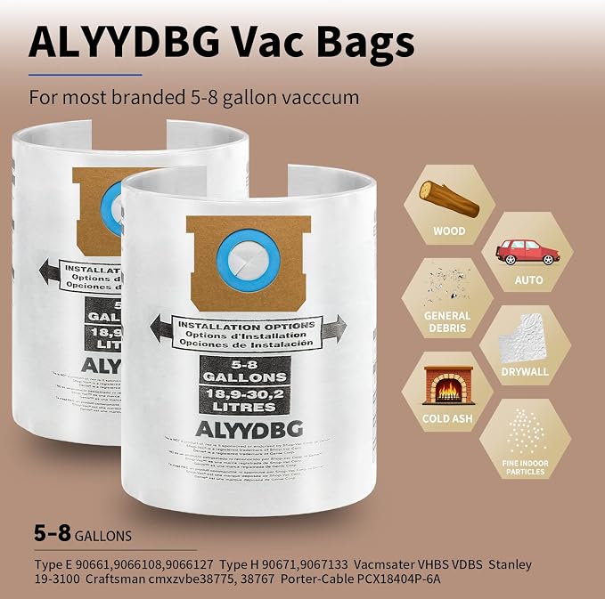 3 Pack Shop Vac 5-8 Gallon Filter Bags, ALYYDBG Type E - Image 2