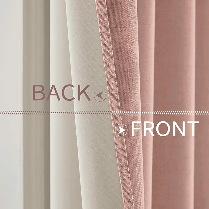 MIULEE 100% Blackout Linen Curtains for Bedroom Thermal Insulated Blush Pink Grommet Room Darkening Curtains & Drapes for Living Room Nursery 52 x 108 Inch (2 Panels)