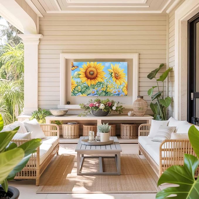 Watercolor Sunflower Butterfly Flower Leaves Indoor TV Cover, Elastic TV Screen - Image 8
