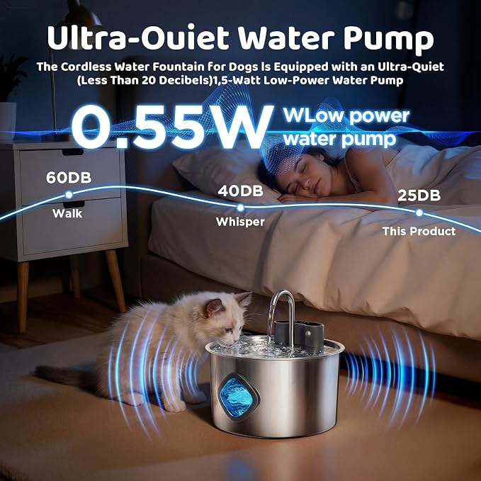 3.2L Wireless Pet Water Fountain, 4000mAh Rechargeable Stainless Steel Dispenser - Image 6
