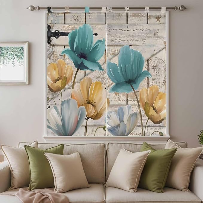 Watercolor Flowers Bedroom Curtains 72 Inch Length, Window Curtains Tab Top - Image 9
