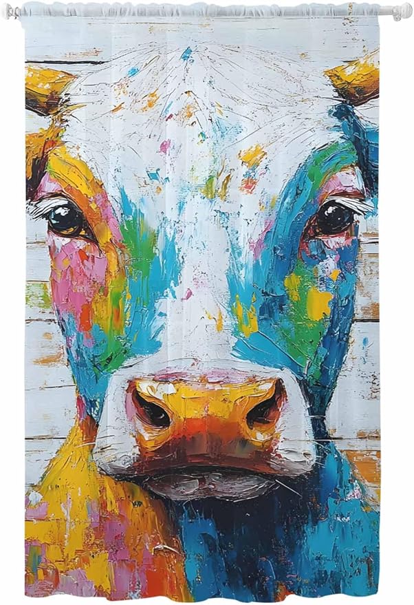 Sheer Curtains 84 Inches Long, Funny Colorful Cow Semi Sheer Curtains Light by Unknown