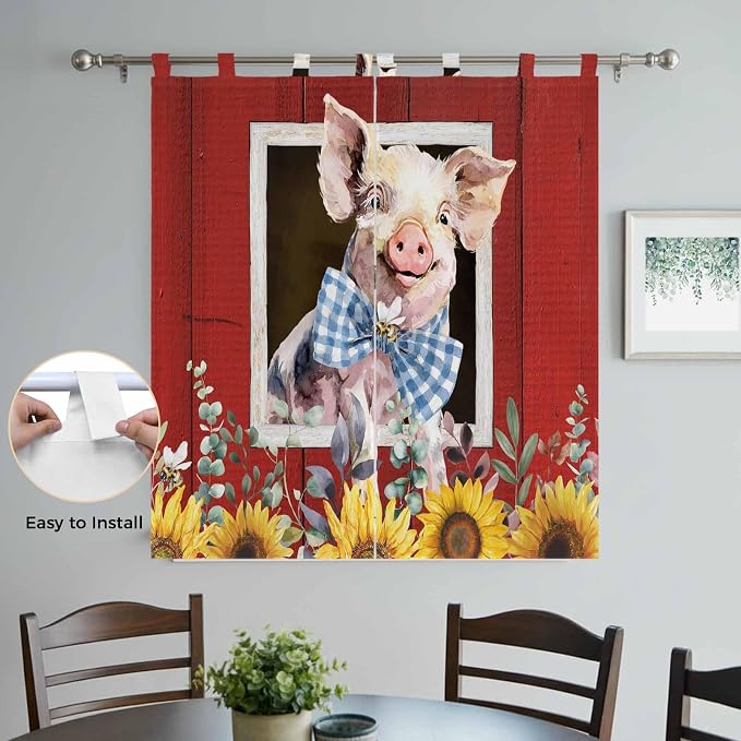 Pig Sunflowers Living Room Curtains 84 Inch Length, Window Curtains Tab Top - Image 4