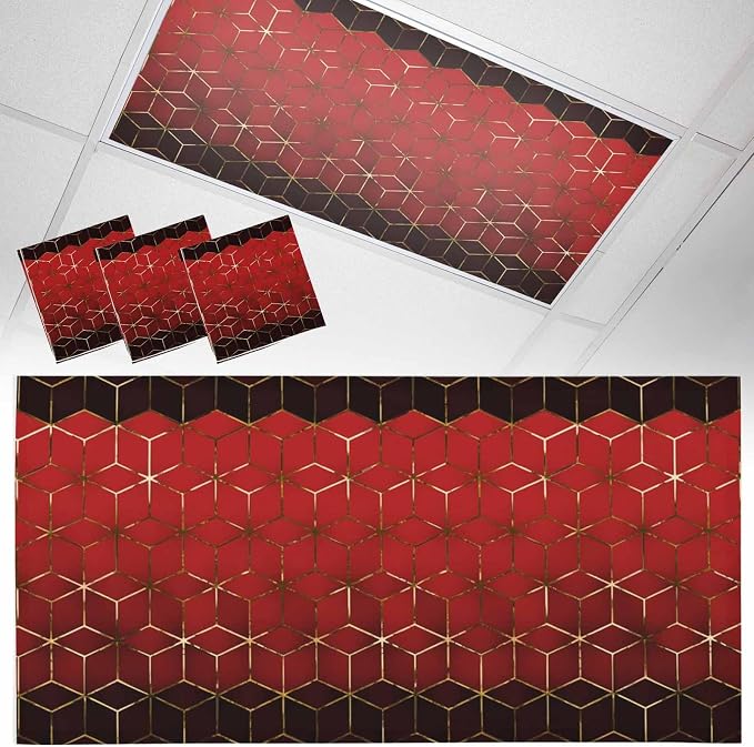 2x4 ft Fluorescent Light Cover for Ceiling Abstract Red Gradient Geometric by Unknown