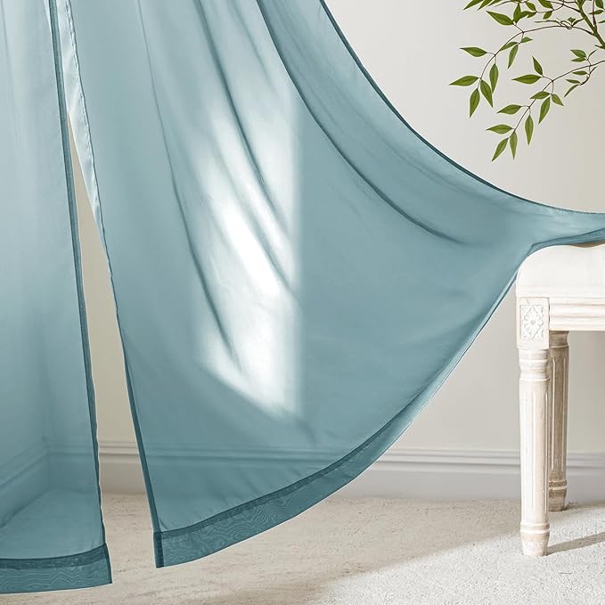 MIULEE Dusty Blue Sheer Curtains 96 Inches Long, 4 Panels Set, Light Filtering Rod Pocket Voile Drapes for Living Room and Bedroom, Airy Soft Fabric Window Treatments, 42 x 96 Inches
