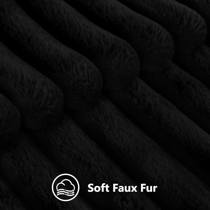 decorUhome Cozy Faux Fur Throw Pillow Covers 16x16 Set of 2 Decorative Soft Plush Striped Modern Farmhouse Boho Couch Pillow Cases with Velvet Back for Sofa Bed Living Room, Black