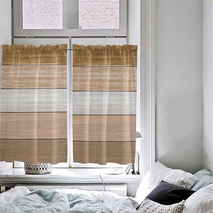 Retro Farm Wood Board Window Valance Curtains, 2 Panel - Image 8