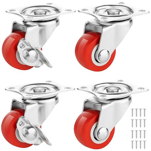 1 Inch Heavy Duty Casters Set of 4, Lockable Plate Caster Wheels by Castrek