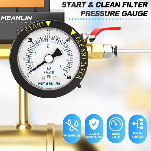 MEANLIN MEASURE 0~60Psi Stainless Steel Start and Clean Filter Pressure Gauge - Image 7
