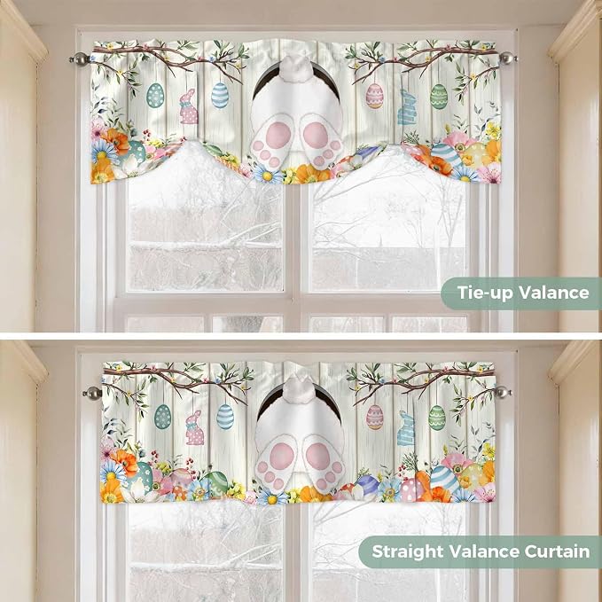 Easter Tie Up Valance Curtains for Windows, Kitchen Curtains Window Shades - Image 5