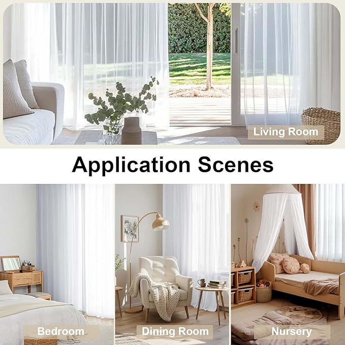 OWENIE White Sheer Curtains 108" inches Length 2 Panels Set, Sheer Curtains Rod Pocket Voile Drapes for Living Room, Airy Soft-Touching Drapes, 2 PCS Panels, Each 42" W x 108" L