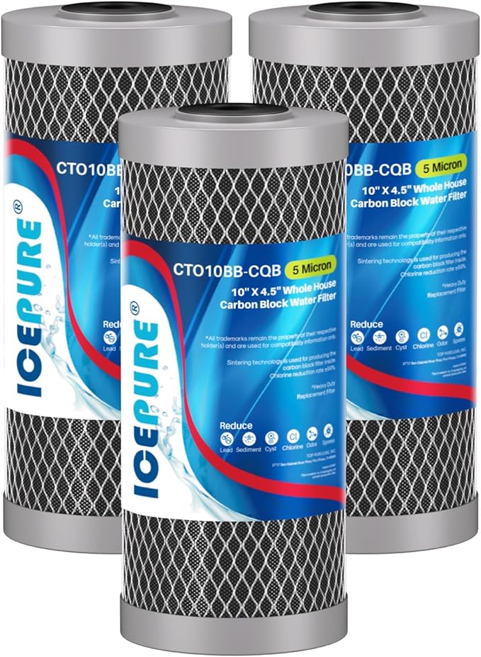 ICEPURE 5 Micron 4.5" x 10" CTO10BB-CQB Whole House Water Filter Upgraded by ICEPURE