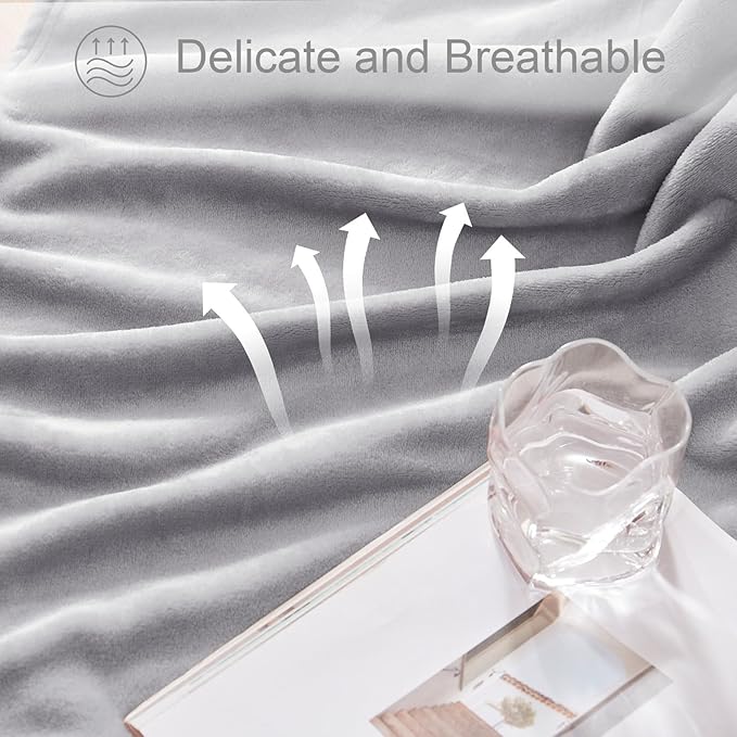 Exclusivo Mezcla Fleece Blanket King Size for Bed, Super Soft and Warm, All Season, Cozy, Plush, Lightweight, 90x104 Inches, Light Grey