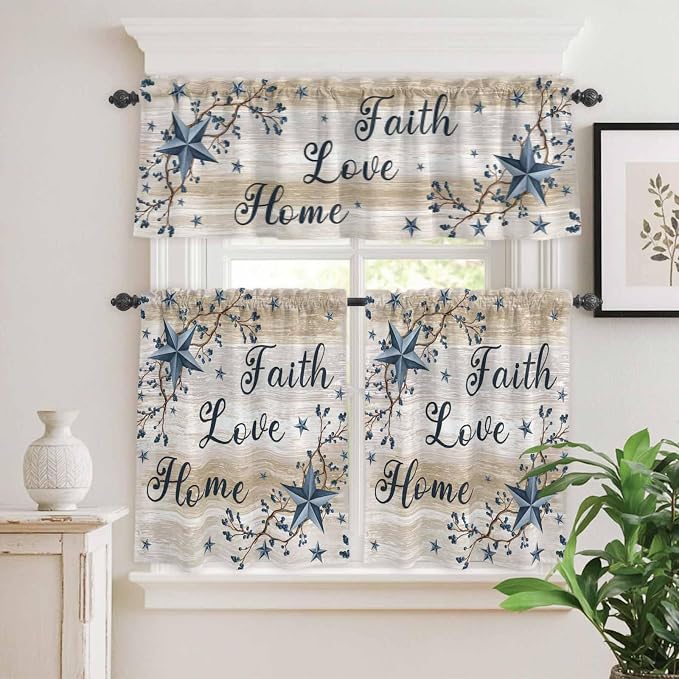 Kitchen Curtains Tiers and Valance Set of 3, Vintage Country Light Filtering - Image 2