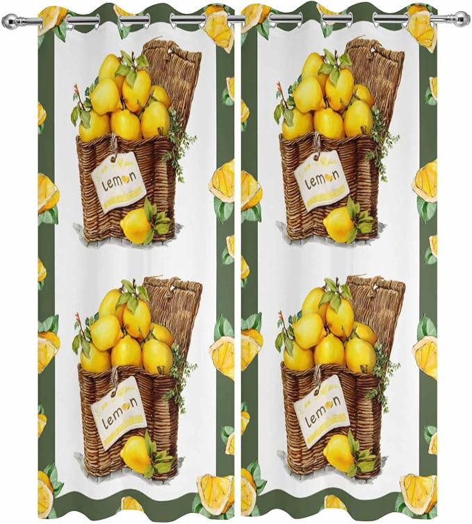 Lemon Outdoor Curtains for Patio Lemons in Baskets Summer Tropical Plants Green - Image 9