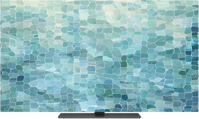 Abstract Glass Shard Splicing Indoor TV Cover, Elastic TV Screen Protector Cyan by Unknown