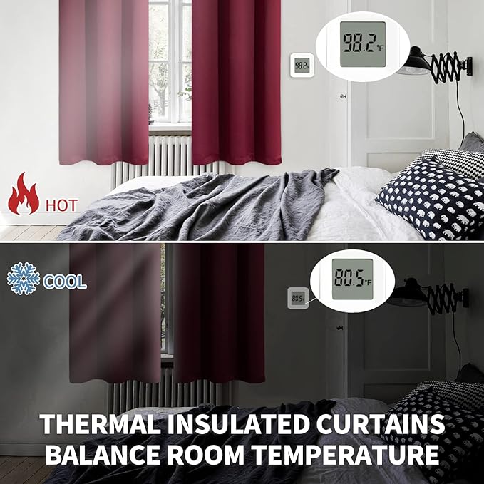 BGment Blackout Curtains for Bedroom - Grommet Thermal Insulated Room Darkening Curtains for Living Room, Set of 2 Panels, Each 46 x 63 Inch, Burgundy Red