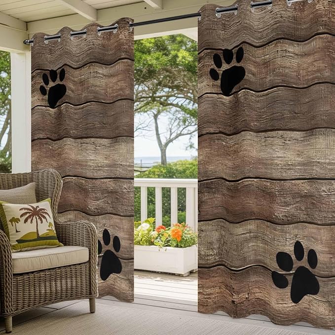 Wood Grain Outdoor Curtains for Patio Claws Animals Wooden Brown Vintage - Image 5