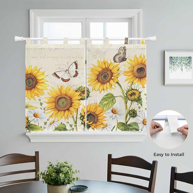 Farm Sunflowers Bedroom Curtains 63 Inch Length, Window Curtains Tab Top - Image 4